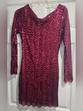 Charlotte Russe Burgundy Sequin Long Sleeve Dress